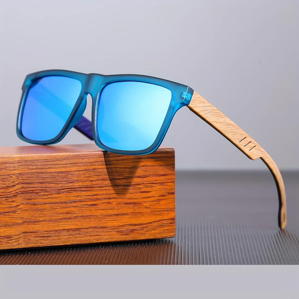 New Man Square Casual Sunglasses Wood Grain Spring Hinges Glasses Uv400 Protection Unisex Outdoor Daily Eyewear
