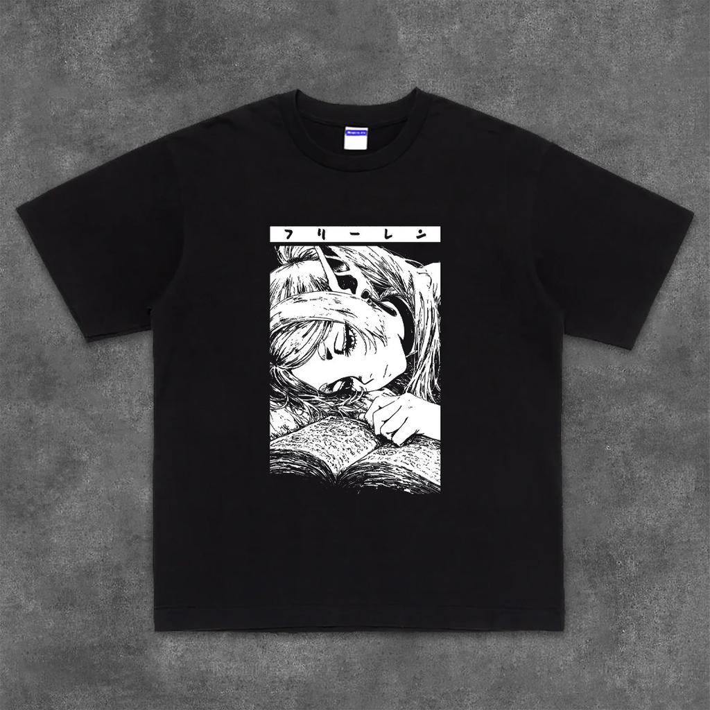 Anime Girl Sleeping on Book Japanese Graphic T-shirt