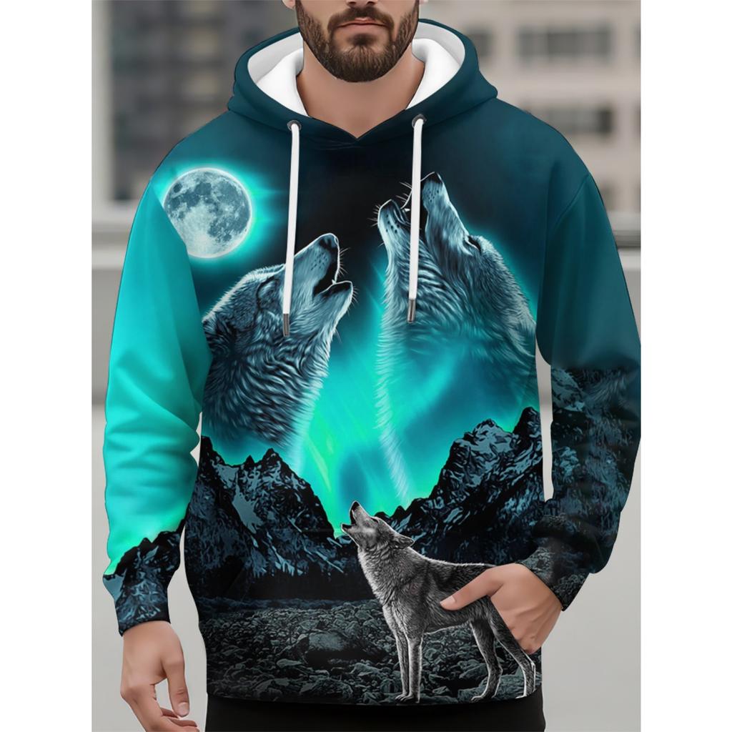 Fashion Men's Hoodie Sweatshirt Animal Wolf 3D Print Fashion Hoodie Street Casual Sweatshirt New Men's Oversized Clothing
