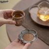 1PC 7cm Metal Cup Mat Woven Rattan Coaster Tea Ceremony Accessories Modern Home Decor Chinese Style Gongfu TeaSet Unique Gift