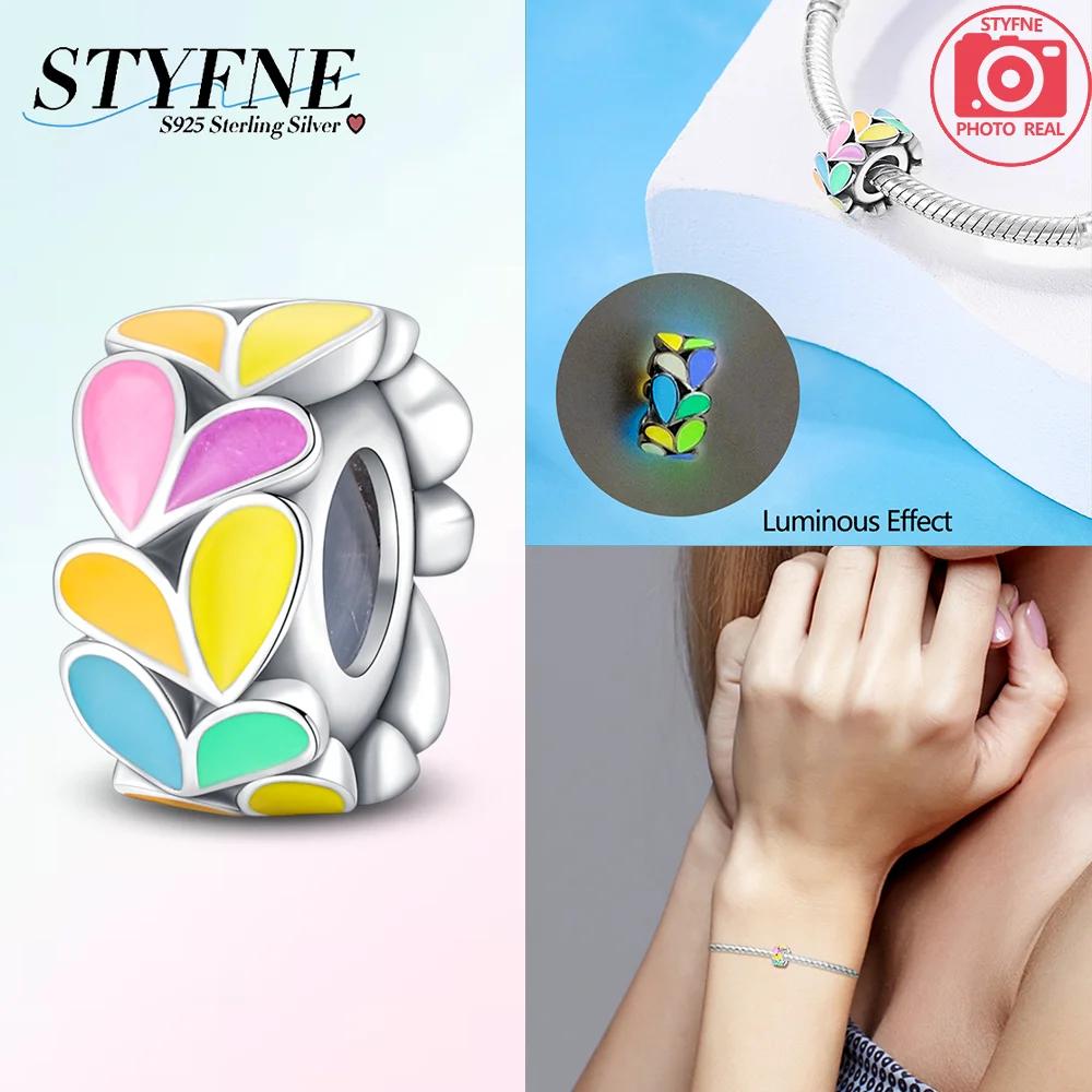 Colored Heart Pendant Fluorescence Original Copper Beads Fit Bracelet Charms Women Jewelry Diy Fine Gift Accessory