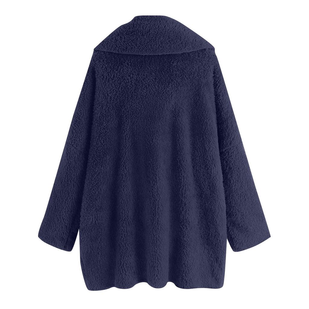 Women's Fashion Casual High Collar Plush Solid Color Long Sleeve With Pocket Button Jacket