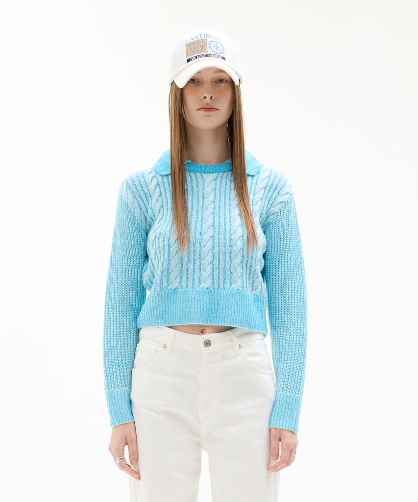 LARTIGENT Lk Cable Collar Knit(Sky Blue)