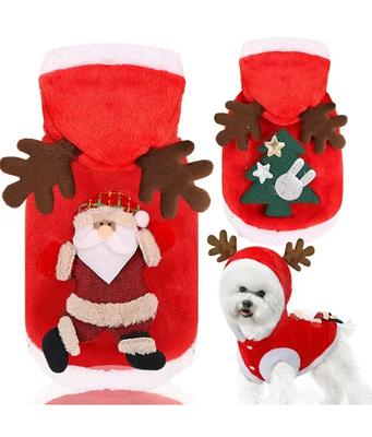 Christmas Pet Santa Costume Warm Flannel Hooded Jacket Winter Clothing For Small Dogs Cats Chihuahua Yorkshire Terrier Apparel