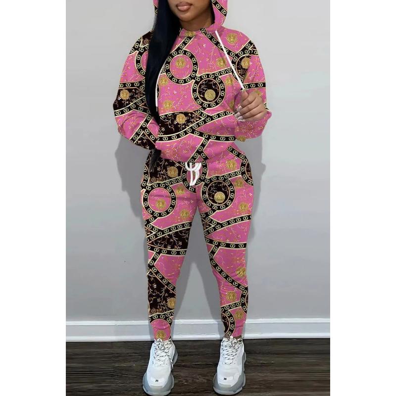 New Autumn And Winter Casual Sportswear Set Hoodie Sweater Set Women'S Chain Printing