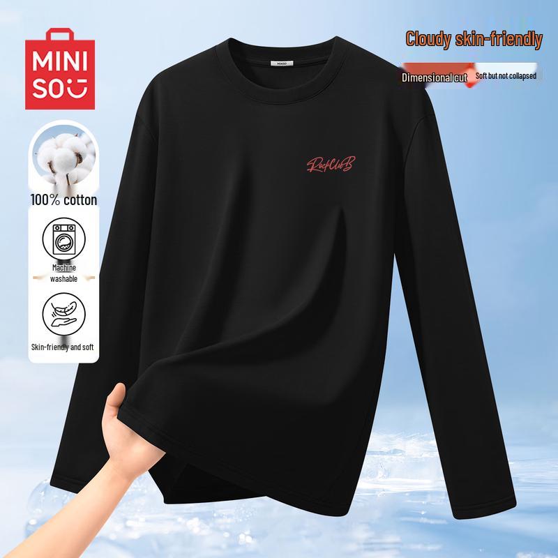 MINISO Men s Basic Loose Fit Long Sleeve Cotton T-Shirt XL