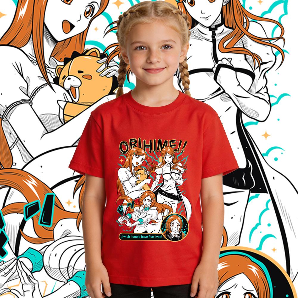Bleach Orihime Inoue Anime Print Cotton T Shirt for Boys Girls Kids Casual Summer Short Sleeve Top 100