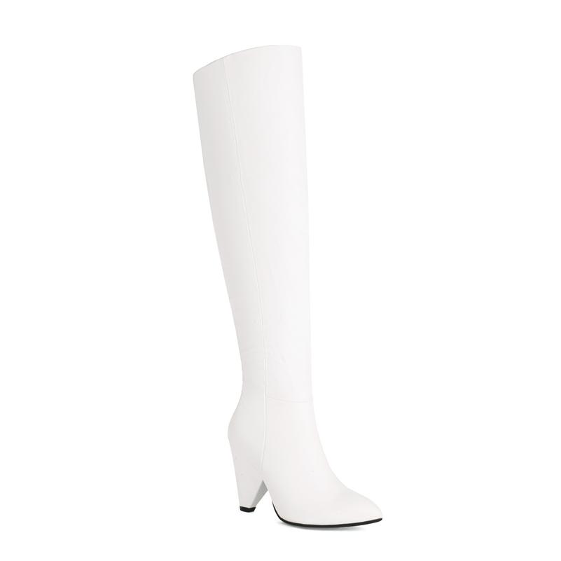 

ANNYMOLI Жіночі чоботи вище коліна, гострий носок, товсті високі підбори, чоботи Gogo, лаконічне жіноче модне осінь-зимове взуття 43 39 білий