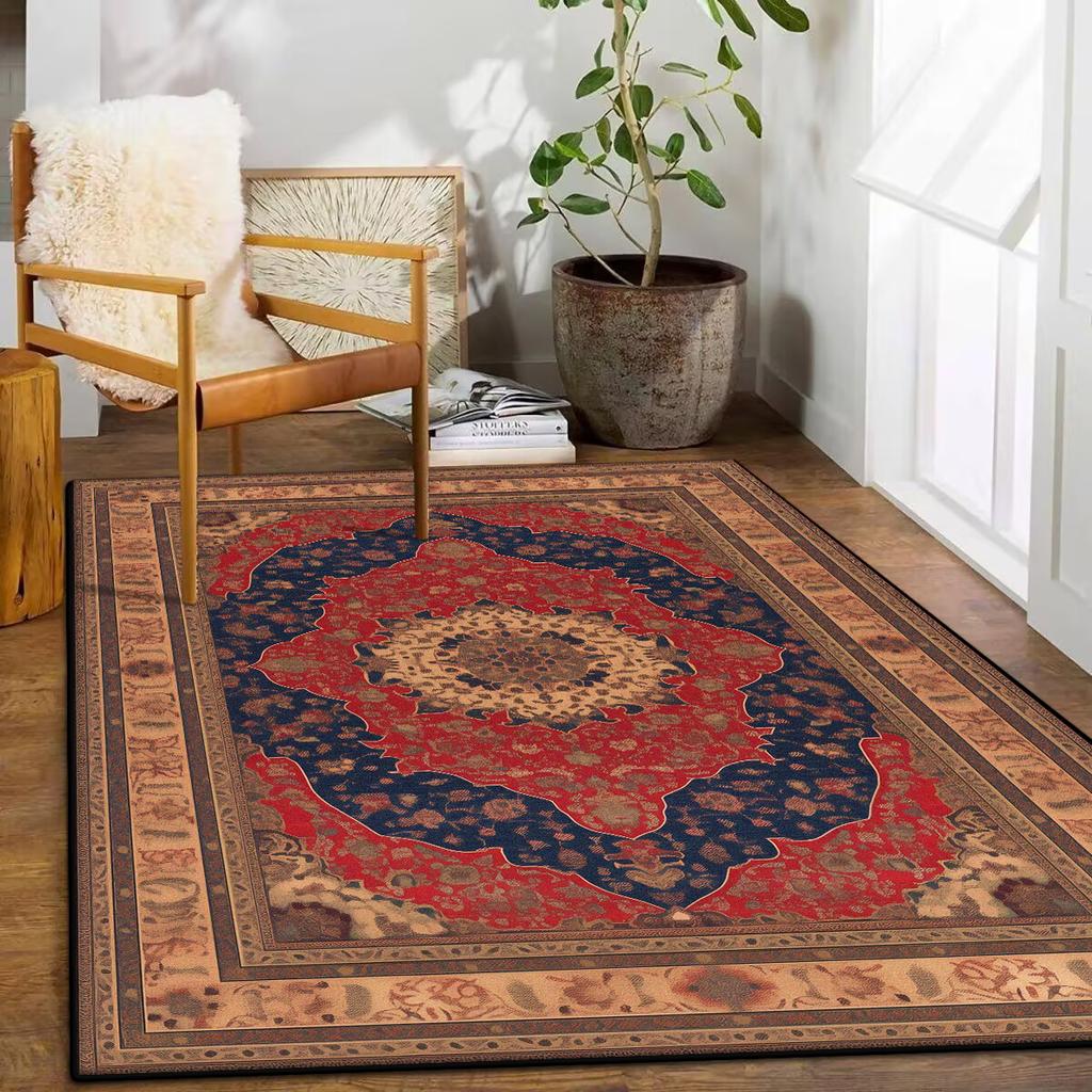 Retro Bohemian Persian Red Carpet for Living Room Comfortable Soft Non-slip Bedroom Rugs Classical Entrance Door Mat Washable