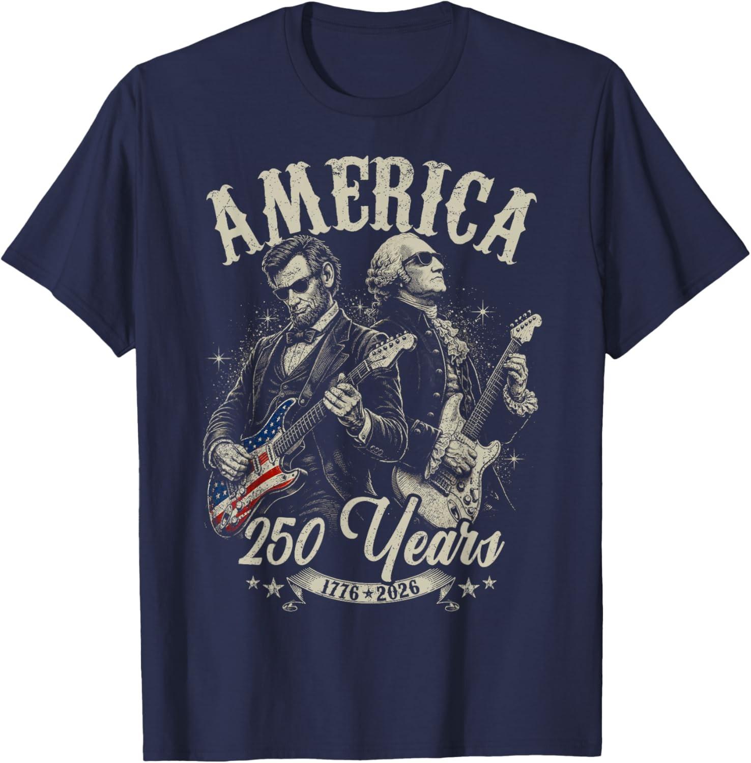 George Washington Lincoln Playing Guitar Abe Lincoln 250th Unisex T-Shirt S