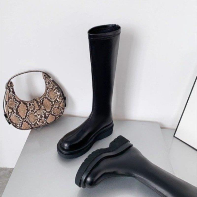 Platform Heel Women Knee-High Boots Fashion Cosy Soft Leather Shoes Autumn Winter Short Plush Women's Knight Long Booties