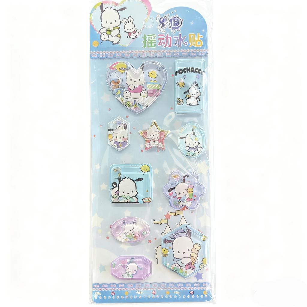 Sanrio Black Beauty Swinging Water Sticker  Children'S Cartoon Cute 3D Quicksand Hand Note Diy Decoration Sticker