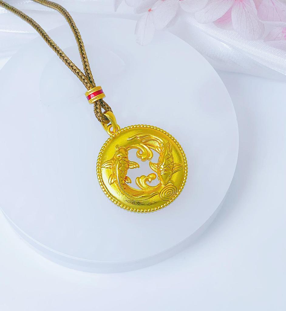 Vietnam Gold Koi Fish Pendant: Unisex Chinese-Style Peace Buckle Necklace