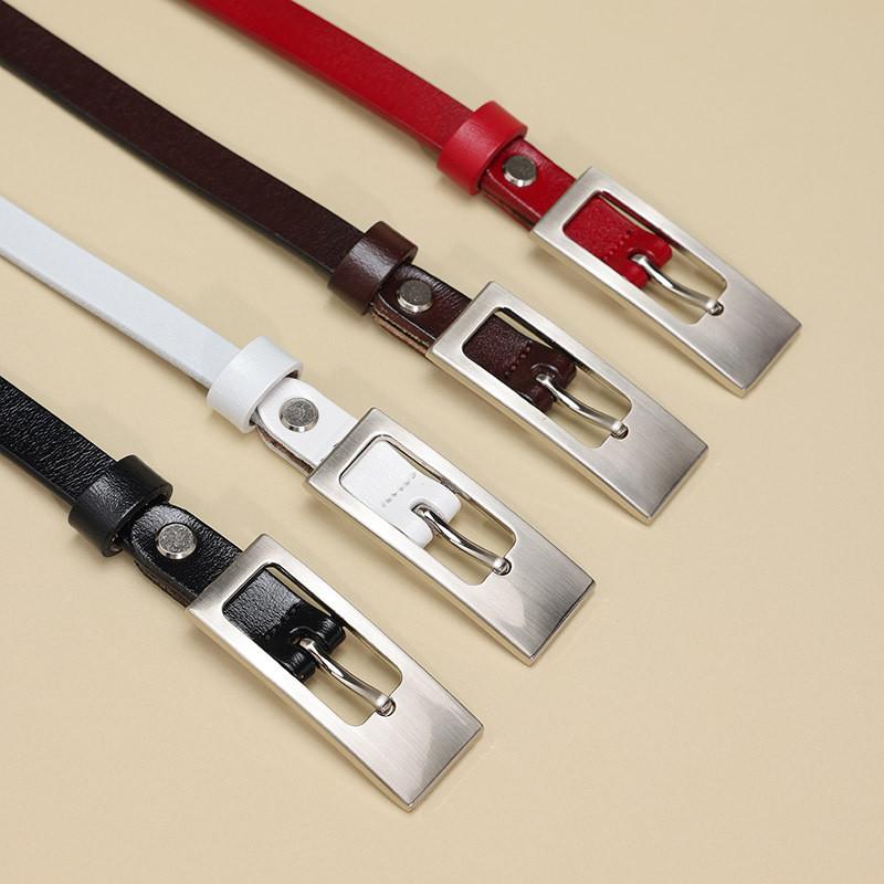 Simple Solid Color Silver Buckle Decoration Women Slim Waist Belt For Work And Fashion Outfits