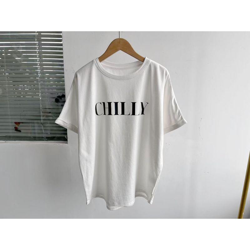 

K1-179 Loose round Neck Letter Print Short Sleeve Women s T-shirt Summer Simplicity Casual All-Matching Fashion J25-3 White L