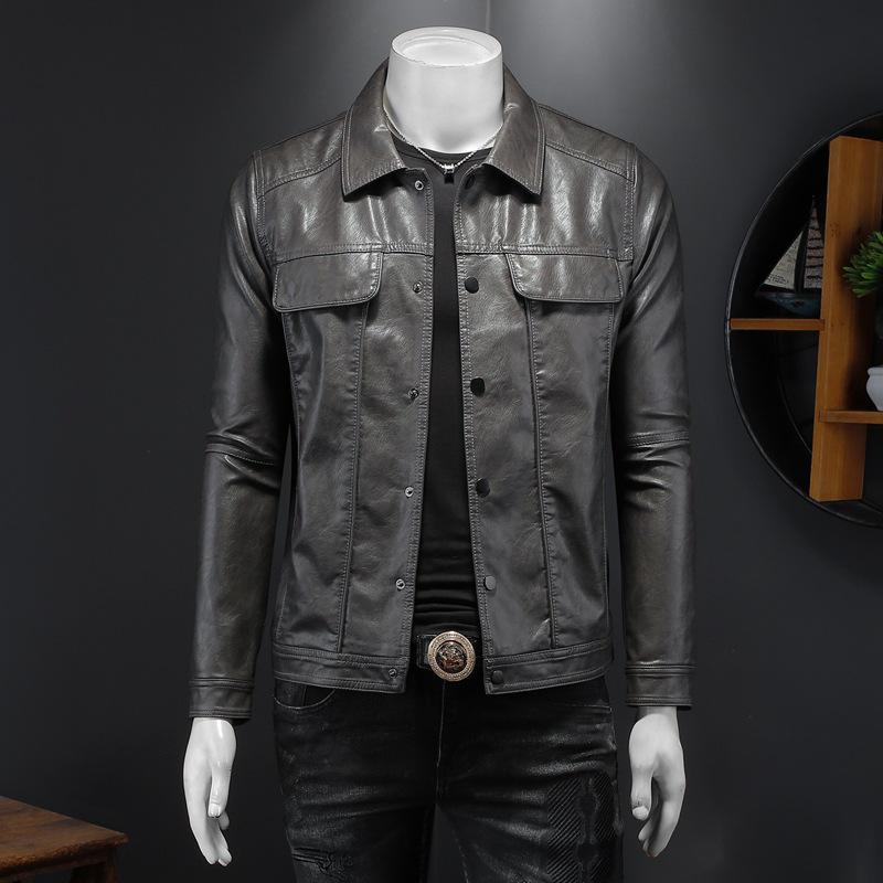 

2025 Autumn Men s Slim Fit Biker Leather Jacket - Long Sleeve, Turn-Down Collar, Trendy Punk Style. 3XL