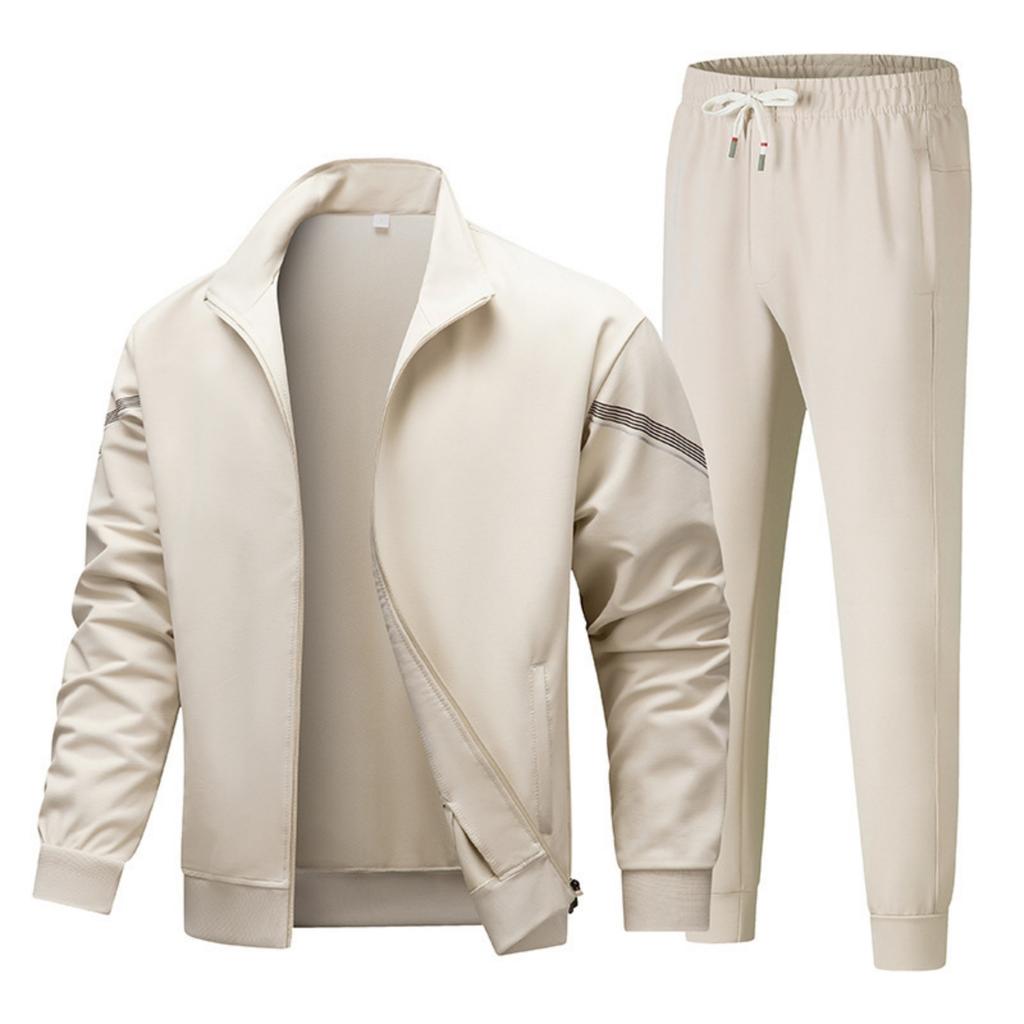 Men's Casual And Fashionable Long-sleeved Lapel Solid Color Zipper Jacket Long Pants Sportswear Set