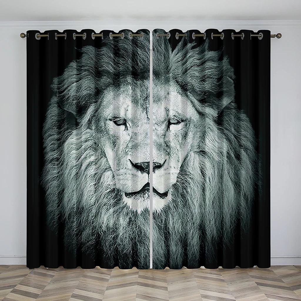 3D Digital Printing Curtain for Kitchen, White Tiger, Wild Animal Pattern, Short Window Curtains, Living Room, 2 Panels