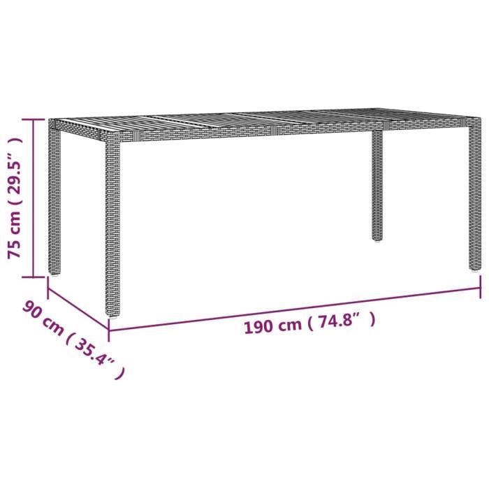 VidaXL Table de jardin plateau en bois Noir Résine tressée bois massif 319554