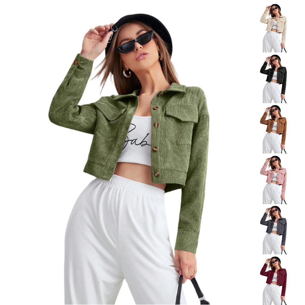 Women's Casual Fashion Lapel Corduroy Jacket Single Breasted Short Coat