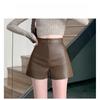Women's Fall Spring Outer Wear High Waisted A-Line Slimming Petite Fashion Wide Leg PU Leather Shorts Coffee Mini Shorts