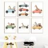 Giraffe Elephant Bear Animal Car Travel Canvas Painting Kindergarten Wall Art Nordic Posters and Printmaking Murals