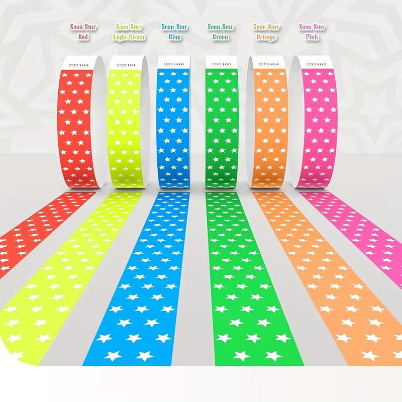 50/100Pcs Neon Star Paper Wristbands Tear-Proof Disposable Event Bracelets For Concerts, Festivals, Parties, Holidays