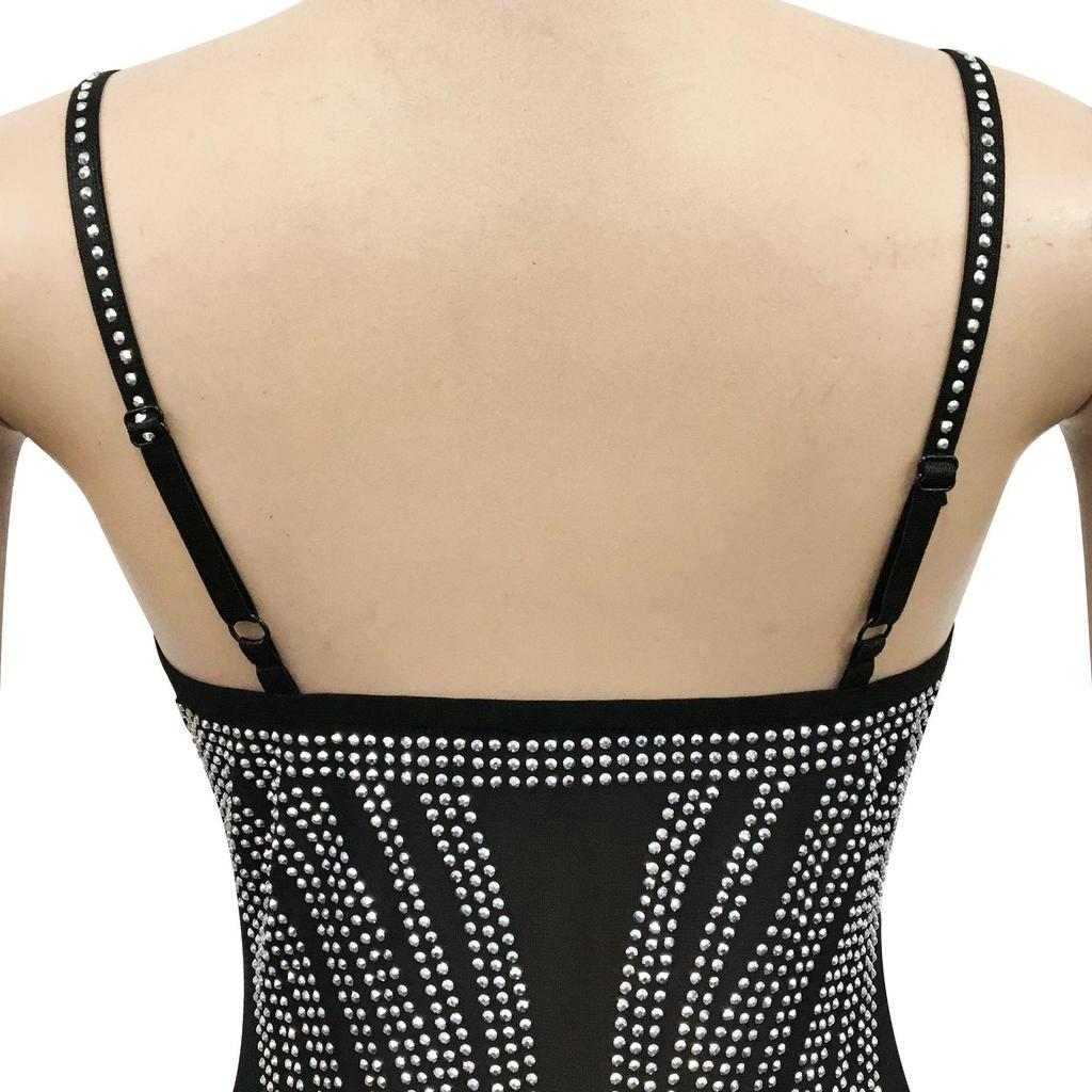 X5633 Strass-Spaghettiträger Fransen Bandagekleid - Sexy Ärmelloses Minikleid
