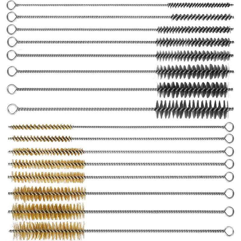 

ABMH-For Deep Pipe Cleaner, 12Inch Round Wire Brush Set-16Pcs Brass Stainless Steel Tube Cleaning Tool For Engine Maintenance