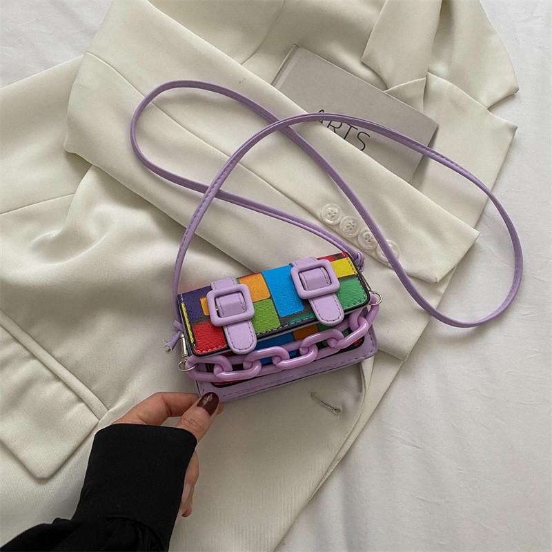 

Маленькая квадратная сумка из ПУ радуги с цепочкой для повседневного ношения для женщин фиолетовый