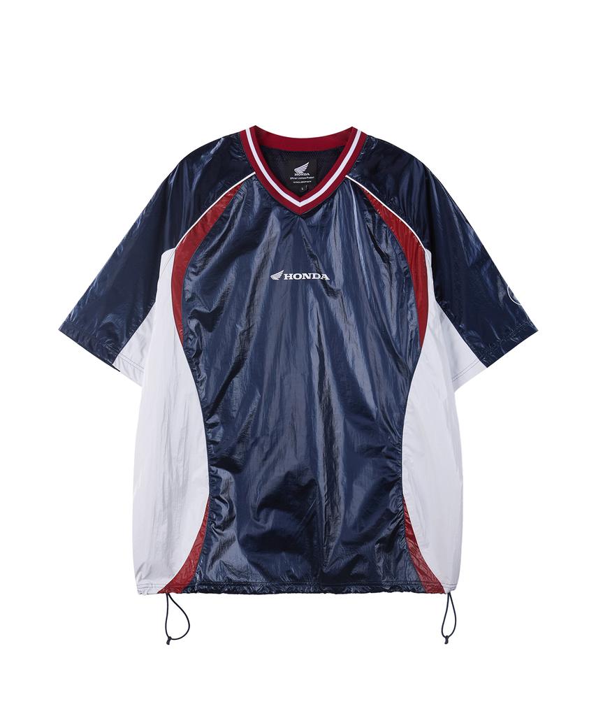 PHYPS MOTORCYCLE Glosy Nylon V Neck Short Sleeve Navy