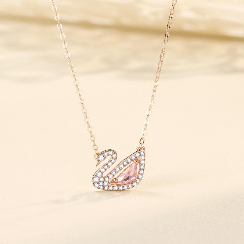 Necklace Pink Diamond Swan Pendant Korean Version Versatile Ins Zircon Accessories Premium Durable Quality Useful