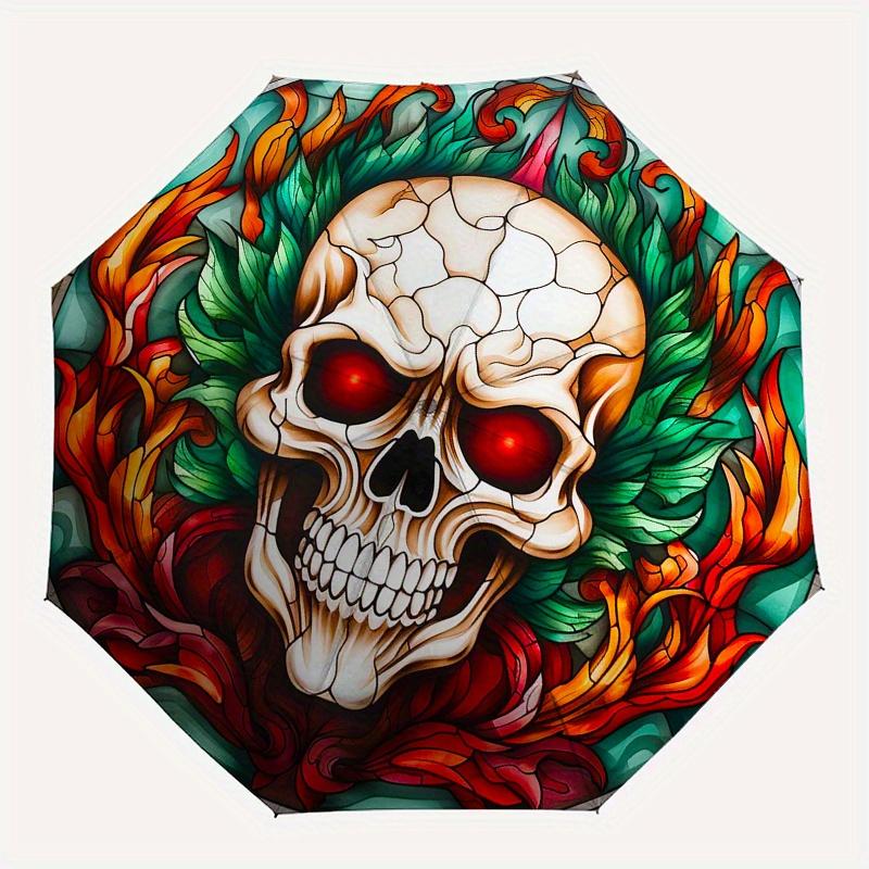 Stained Skull Artwork: Unique Decor for Any SpaceUmbrella, Portable 3-Fold Compact Umbrella,Christmas Gift ES645