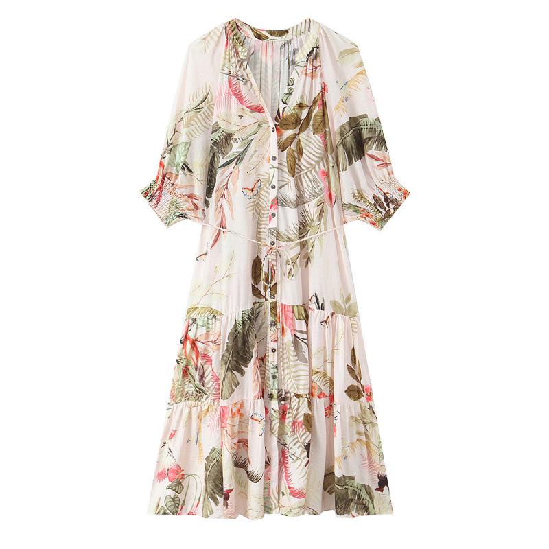 2026 Spring European Style Floral Lace-up Mid-length Skirt M