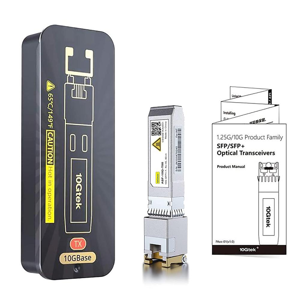 10Gtek 10GBase-T SFP+ Module, 10G-T Low Heat Type Optical Module, 10G Copper, RJ-45 SFP+ CAT.6a, 80m, Optical Transceiver, Cisco SFP-10G-T-S, Meraki,