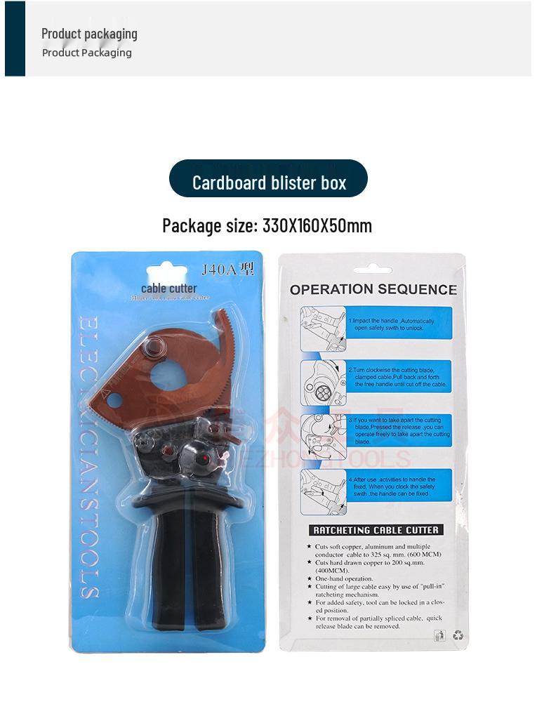 Changjie J40A Ratchet Cable Cutter - Single-Handed Tool for Cutting Copper and Aluminum Cables