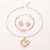 Double Heart Gold Jewelry Set for Women Hollow Crystal Zircon Necklace Earrings Bracelet Bridal Jewelry for Engagement Wedding Party Daily Prom