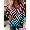 Autumn Winter Women Sweatshirt Pullover Tops Loose V-neck Abstraction Striped Print Long Sleeve Casual Sweatshirt Plus Size 2XL