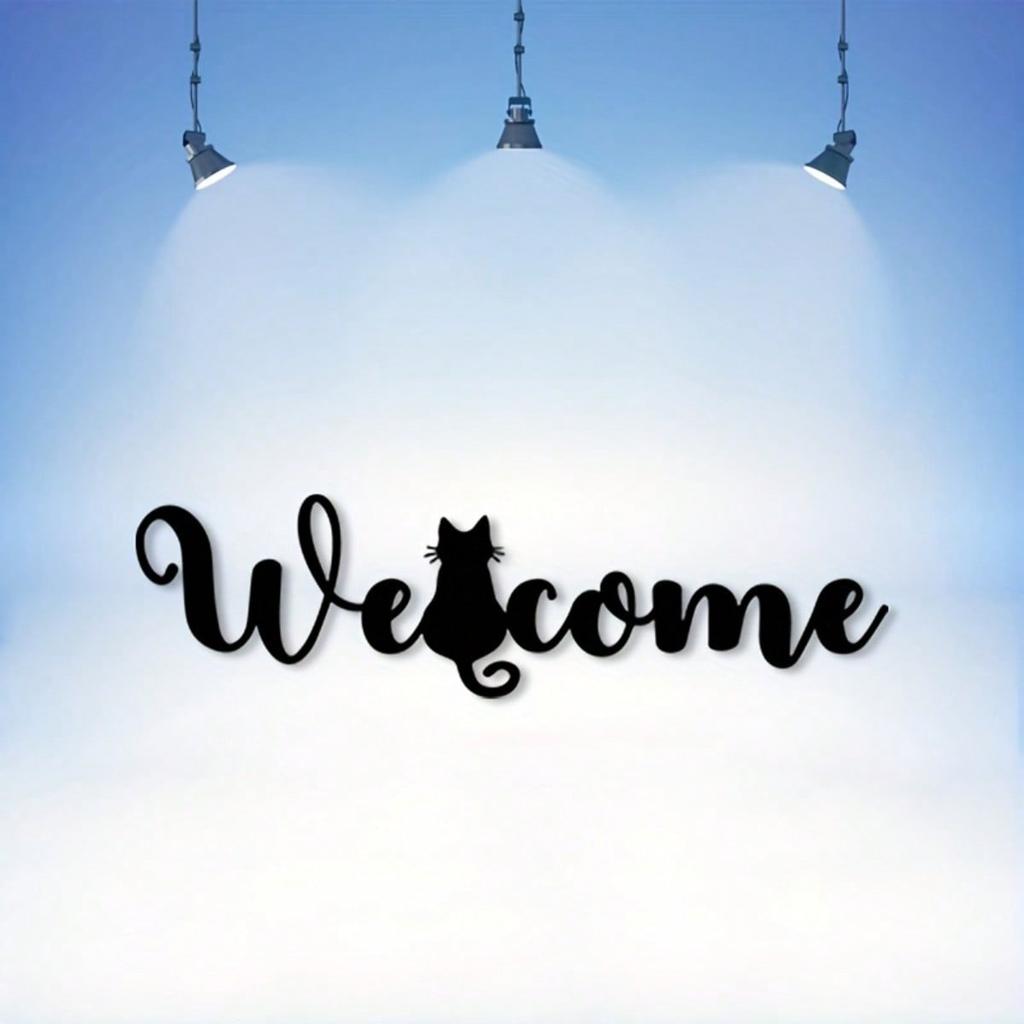 Cat Welcome Metal Wall Sign Whimsical Feline Silhouette Sculpture Home Decor Rust Resistant Pet Gift