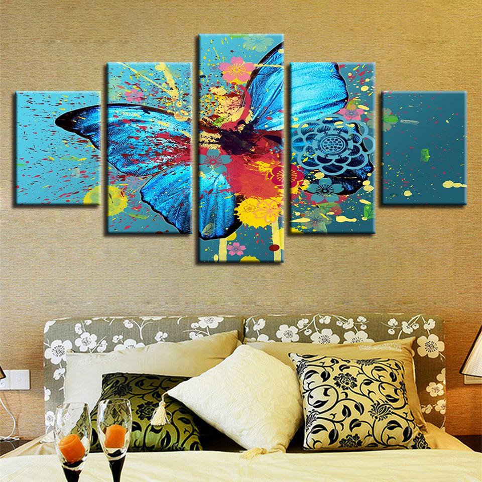 Wall Art Paintings 5 Pieces Colorful Butterfly Abstract Living Room Home Framework Printing Poster Modular Pictures Canvas Decor