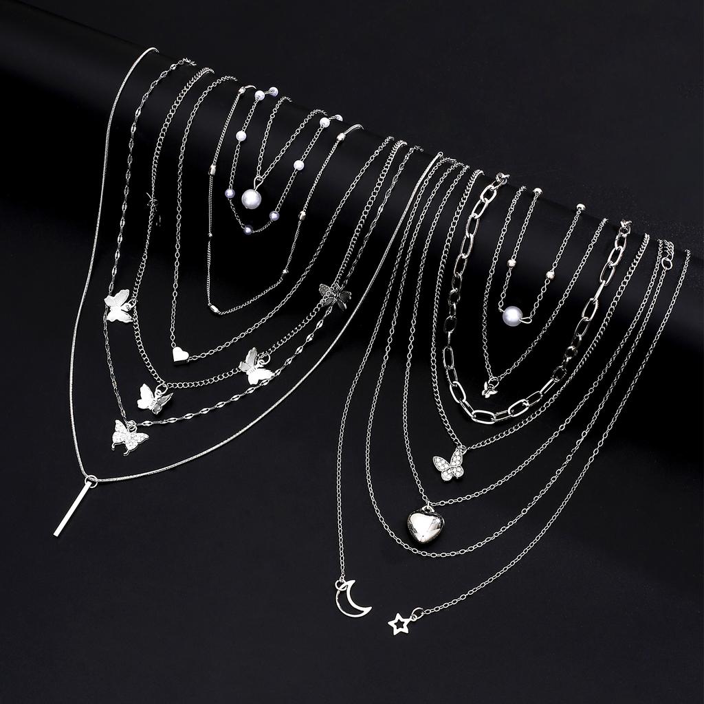 25pcs Vintage Simple Jewelry Set for Women Fashion Layered Pearl Butterfly Heart Pendant Charms Necklace Bracelet Set Gifts 2026