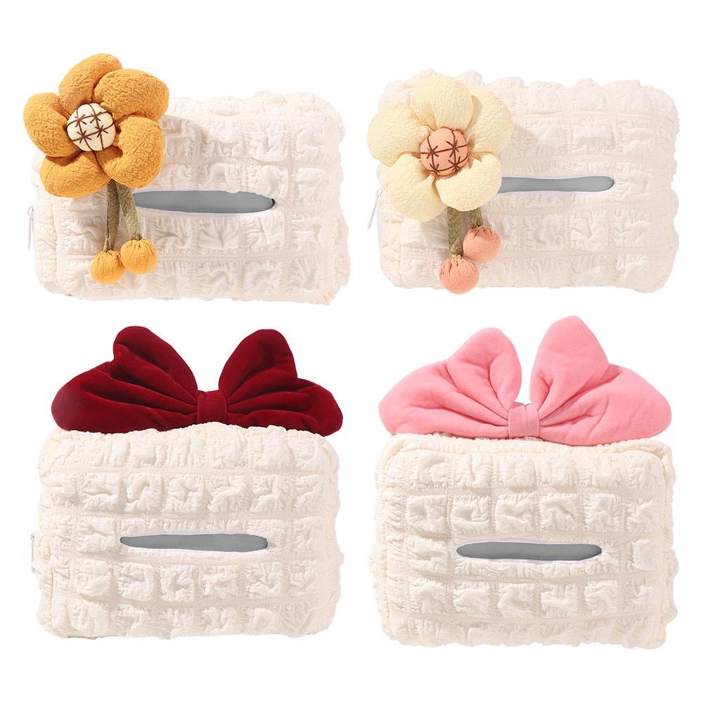 Puff Grid Car Hanging Napkin Holder Bow Paper Organizer Storage Bag  Headrest Armrest
