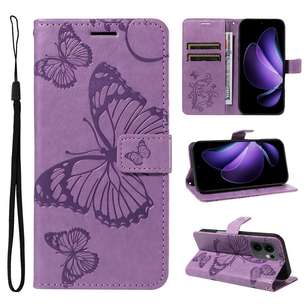 For Oppo Reno13 F 5G Lommebokdeksel Blomst Sommerfugl Trykt Lær Telefondeksel Støtte