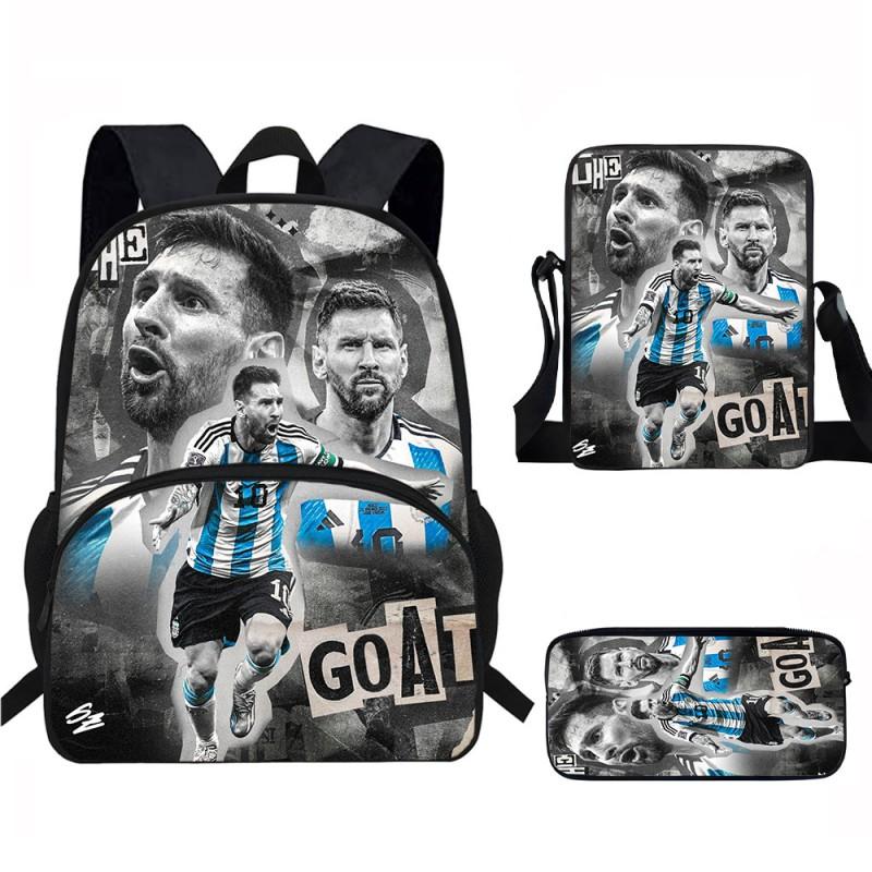Set Zaino Scolastico per Bambini a Tema Messi con Borsa a Tracolla Astuccio per Studenti Elementari