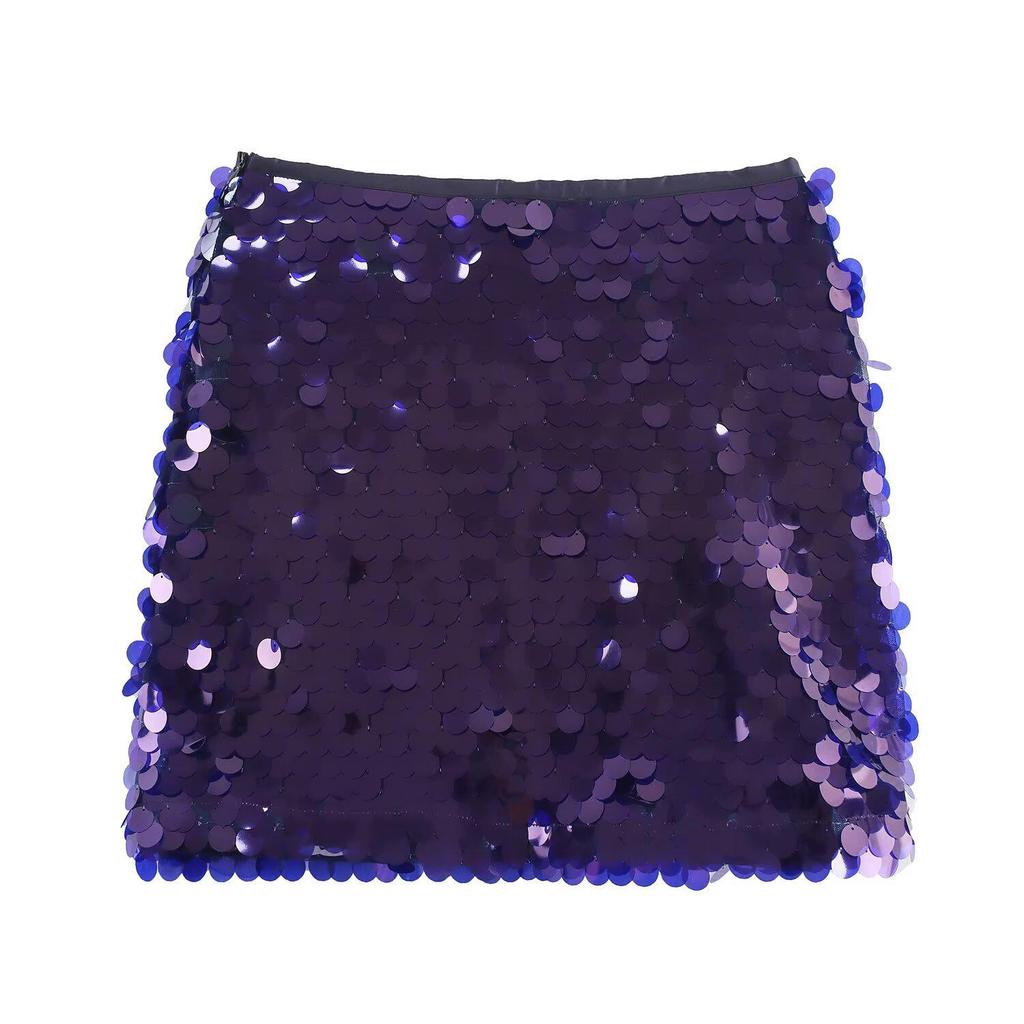 2025 European Style Women's Solid Color Sequin Mini Skirt