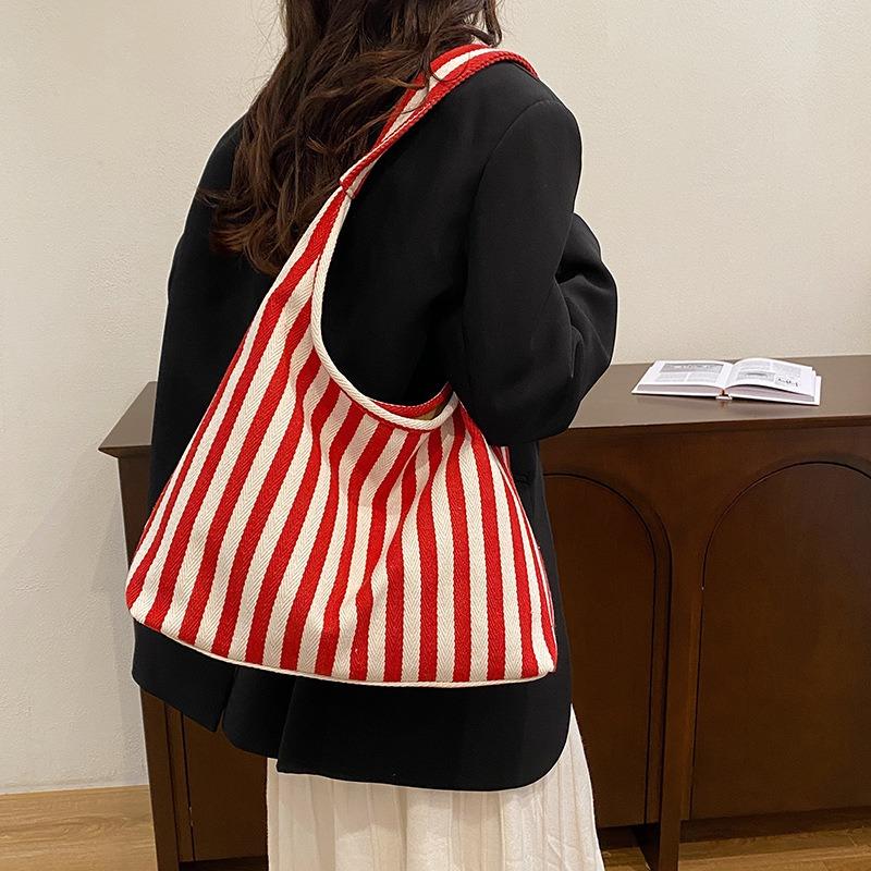 

Полосатая сумка, повседневная сумка большой вместимости на одно плечо, новая женская сумка, сумка через плечо красный