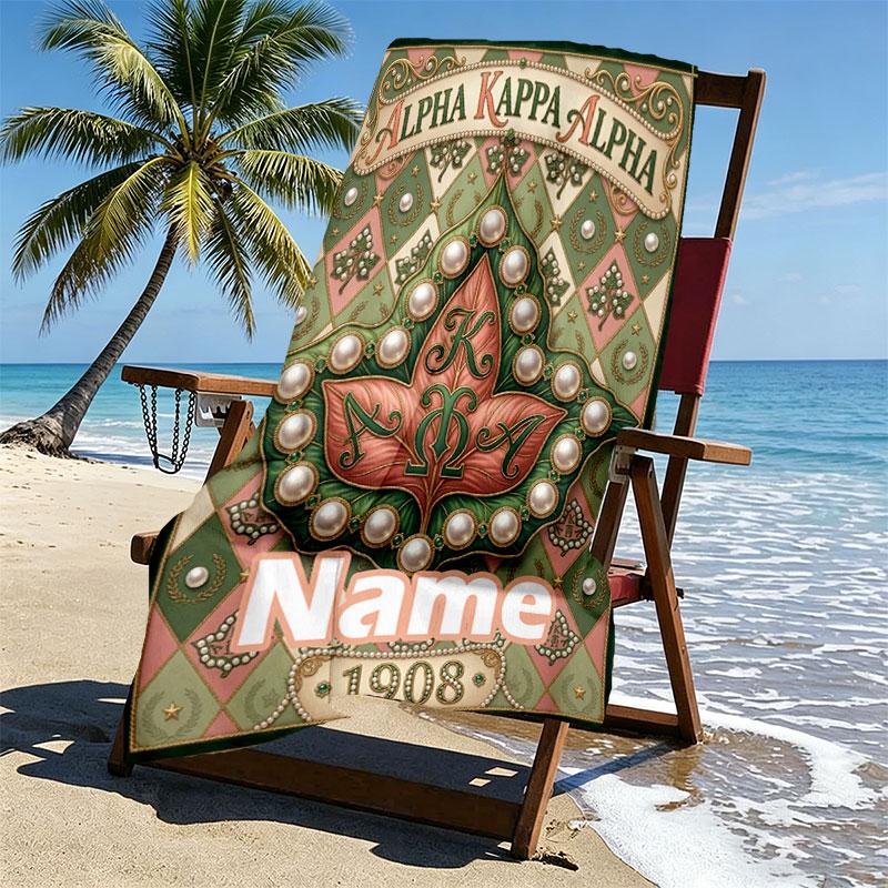 Custom Name Personalized Alpha Kappa Alpha Print Beach Towel, for Trip Camping Beach Party Home Decor, Birthday Gift for Family & Friends