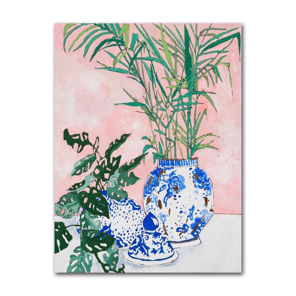 Nordic Flower Leaf Colorful Vase Art Print Wall Poster Canvas Painting Retro Picture Modern Home Decor Bedroom Decoration
