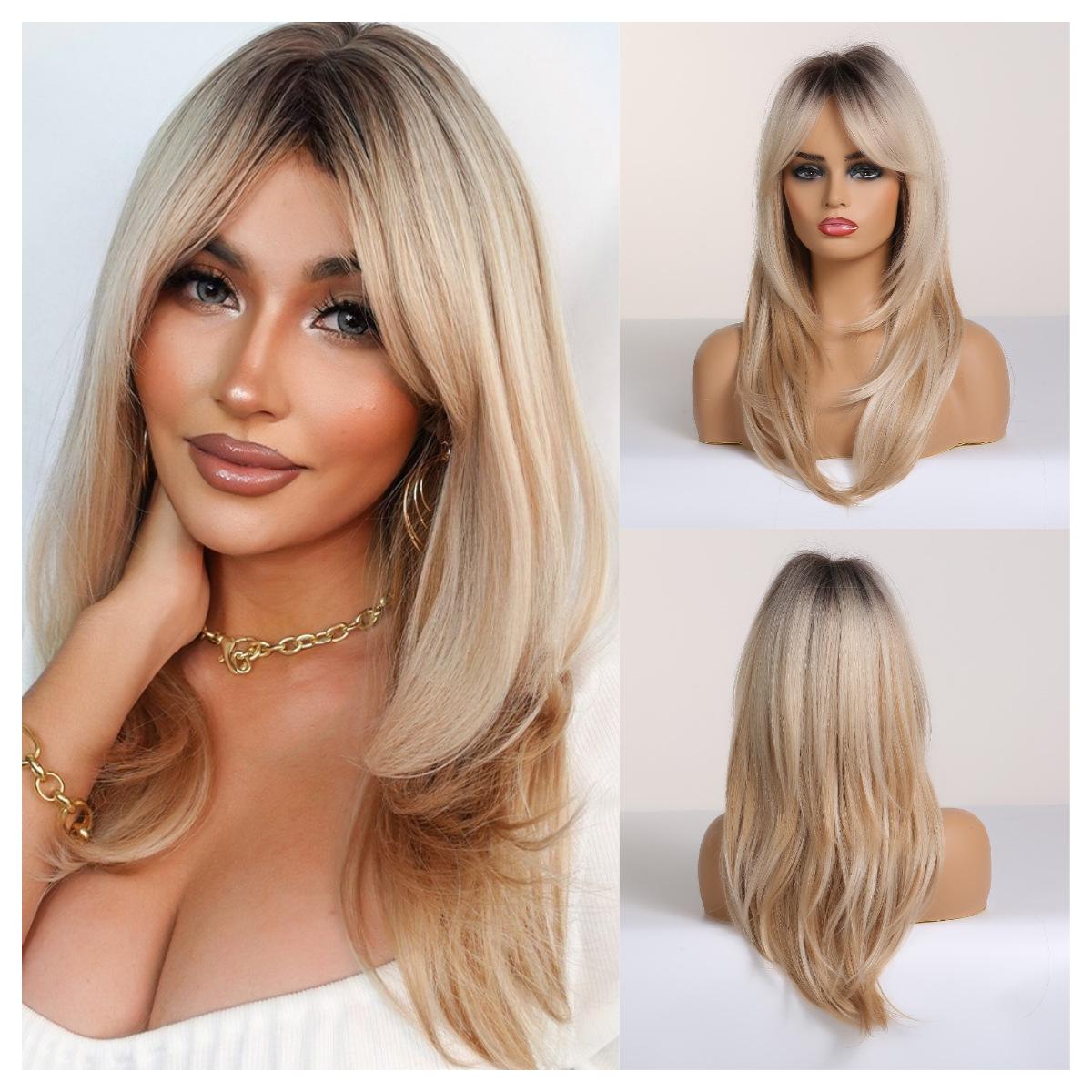 

Синтетические женские длинные волнистые парики Коричневые со светлыми париками Натуральный волнистый термостойкий парик для женщин Модные вечерние парики