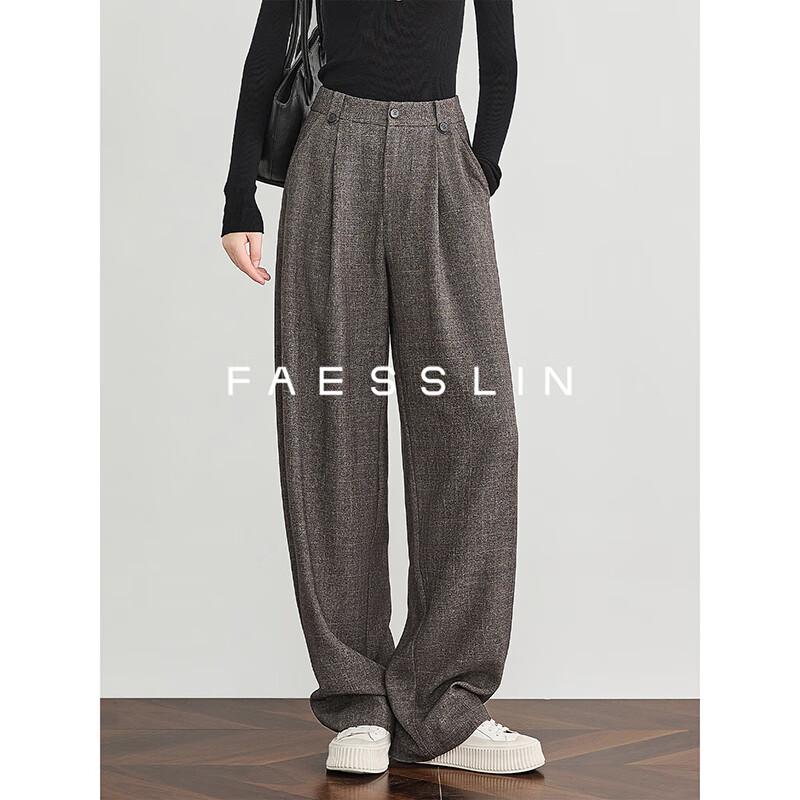 FAESSLIN Women's High-Waist Plaid Wide-Leg Suit Pants